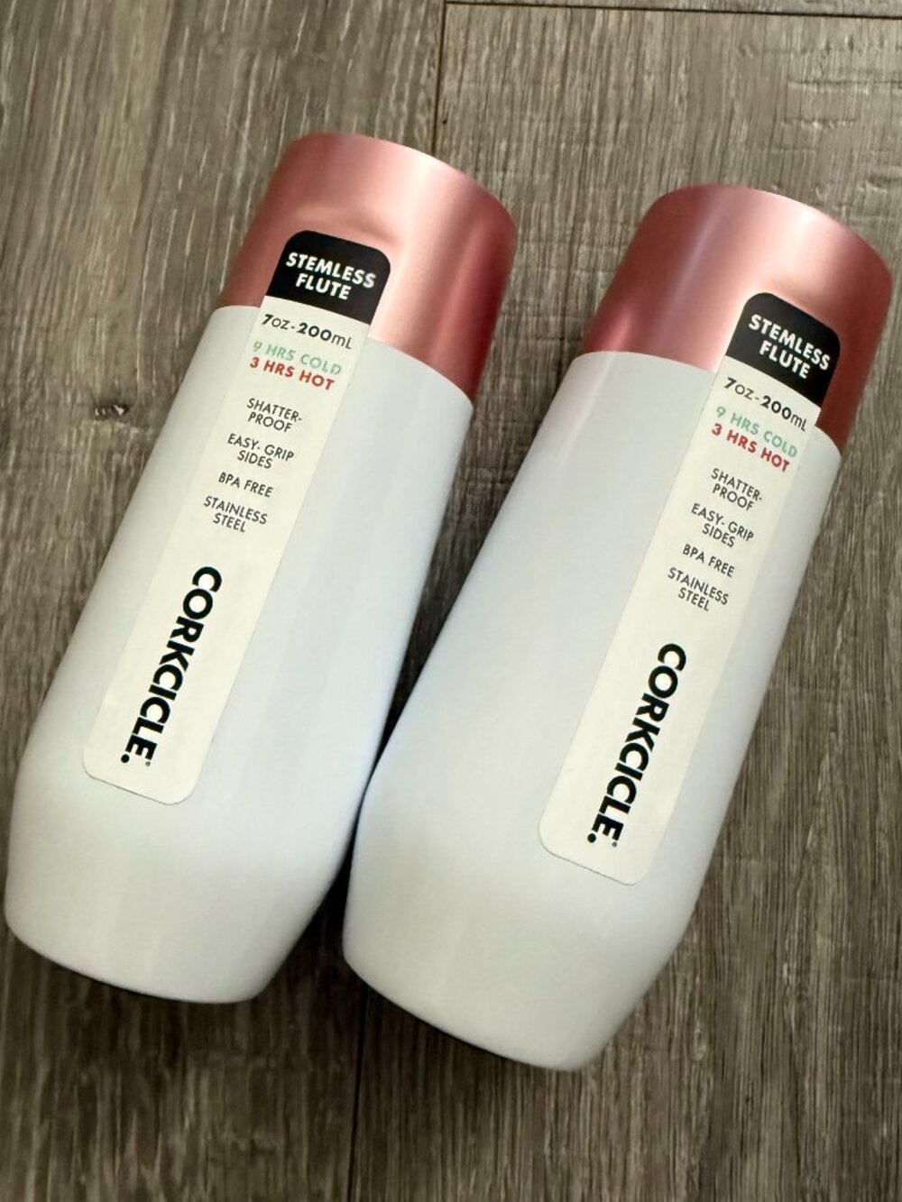 2 NWT Corkcicle Metallic and White Stemless 7oz Flute Set Insulated